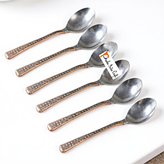 Prisha India Craft Hammered Design Steel Copper Spoon 7 Inch Set of 6