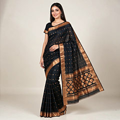Handloom Soft Cotton Black Saree