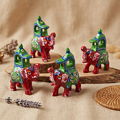 Handmade Fibre Ambari Elephant Set of 4