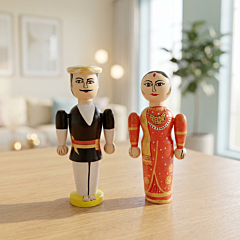 Channapatna Toys Wooden Raja & Rani Dolls 