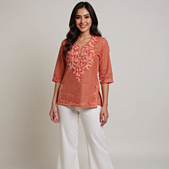 Women Embroidered Pure Cotton Straight Kurta  