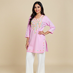 Women Embroidered Pure Cotton purple short  Kurta  L size