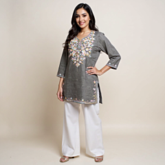 Women Embroidered Pure Cotton Short  Kurta  