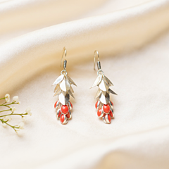Silver Drop Earrings Red 
