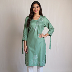 Zari And Zardozi Green Kurta