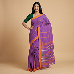 Handloom Soft Cotton Purple Saree