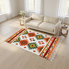 Handwoven Cotton & Wool Multicoloured Carpet | 5x3 Feet