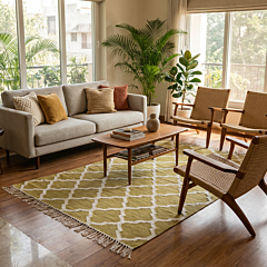 Handwoven Cotton & Wool Geometrical Pattern Rug