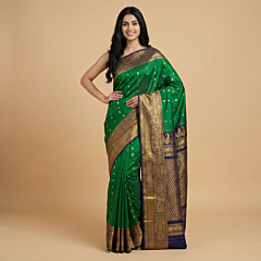 Handloom Gadwal Pattu Saree | Green