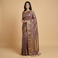 Handloom Tussar Muga Silk Banarasi Saree with Blouse | Purple
