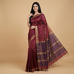Handloom Ghicha Tussar Silk Saree I Maroon & Purple