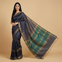 Handloom Ghicha Tussar Silk Saree | Purple & Green