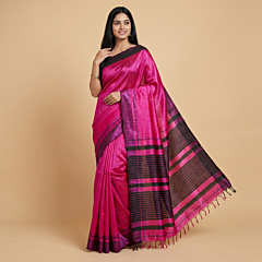 Handwoven Tussar Silk Saree with Matching Blouse Piece | Pink