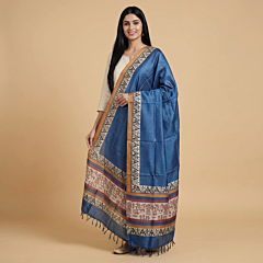 Handwoven Tussar Silk Blue Dupatta