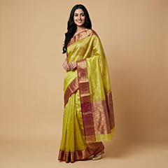 Handloom Chanderi Silk Yellow Saree