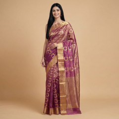 Handloom Chanderi Tissue Silk Saree | Purple