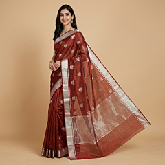 Handloom Chanderi Silk Saree with Kamal Buti | Maroon