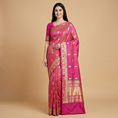 Handloom Banarasi Silk Dual-Shade Saree | Pink