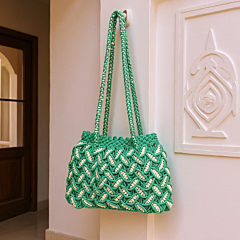 Handmade Macrame Sling Bag | Green & White