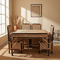 Handcrafted Bamboo 4-Seater Dinning Table Set with Table