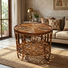 Handcrafted Bamboo Round Tea Table Tea