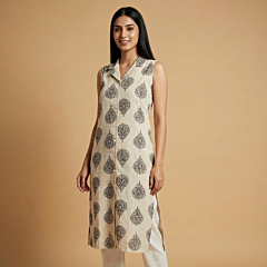 Handloom Cotton-Linen Sleeveless Kurta for Women | M