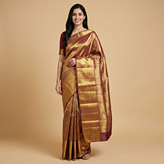 Dark Maroon Pure Kanchipuram Tissue Handloom Silk Saree with Zari Border