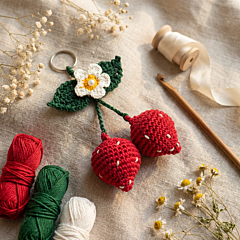 Hand-Crocheted Double Strawberry Keychain
