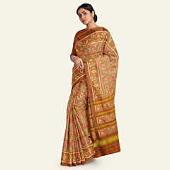 Single Ikkat Patola Silk Saree | Orange Color | 5.5 meter