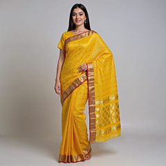 Handloom Soft Cotton Yellow Saree