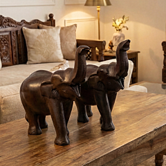 Handcarved Rosewood Trunk Up Elephants | Set of 2