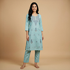 Hand-Embroidered Khadi Cotton Unstitched Suit