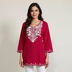 Women Embroidered Pure Cotton Short Kurta