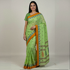 Handloom Cotton Green Saree with Blouse Piece
