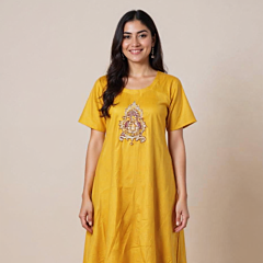 Mustard Hand Embroidered Women Kurti 