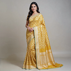 Jangla Saree with Gold and Silver tested zari - Yellow