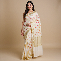 Muga Tussar Silk Saree Off White
