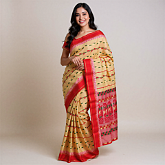 Handloom Tussar Silk Beige Saree