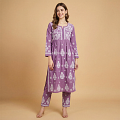 Handcrafted Naira Kurti & Pant Set | Lavender Colour