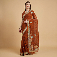 Handcrafted Georgette Gota Patti Saree | Rust