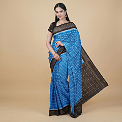 Handwoven Sambalpuri Single Ikat Cotton Saree | Blue