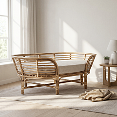 BAMBOO WAALAH Handmade Cane & Bamboo Dog Bed with Mattress for Pets | 36x13x21 inches