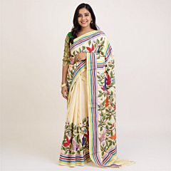  Kantha Stitch Gachi Tussar Silk Saree | Cream