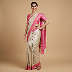 Handloom Banarasi Moonga Silk Saree | Beige & Pink