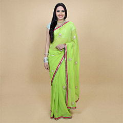 Handcrafted Gotta Patti Saree | Green