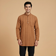 Handloom Cotton Brown Short Kurta for Men | S