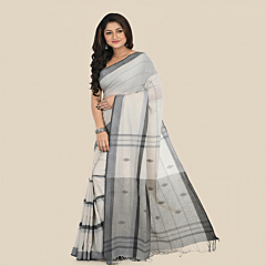 Monochrome Handwoven Cotton Saree I Offwhite 