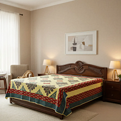 Large Applique Patchwork Double Size Bedsheet | Decorative Cotton Bedding