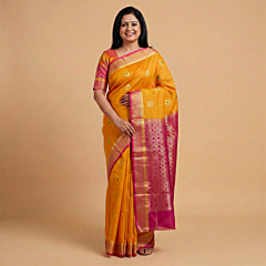 Handloom Kora Cotton Yellow Saree