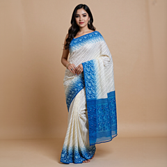 Bengal Mix Cotton White & Blue Jamdani Saree